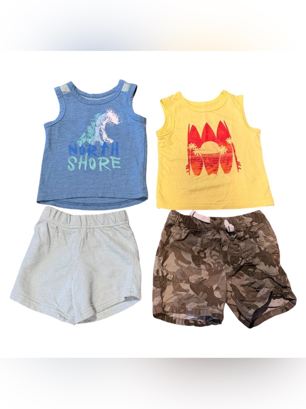 Boys 12M Shorts & Tanks Bundle - Carters, Cat & Jack, Chickpea Brands - EUC